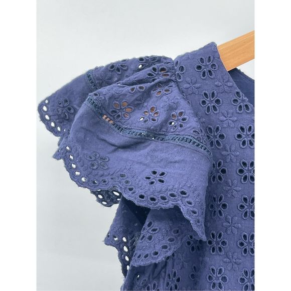Ralph Lauren Dress Kids Girls Size 16 Navy Blue Eyelet Flutter Sleeve‎ New - Picture 3 of 11